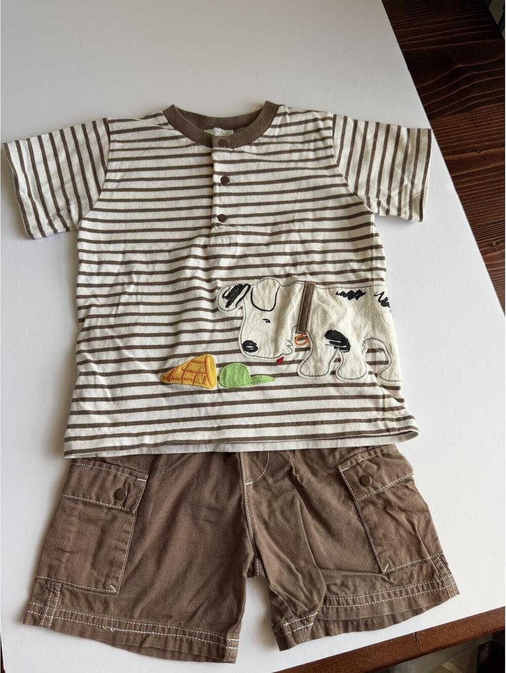 2T Le Top Brown Striped Puppy Henley Top and Cargo Shorts Outfit